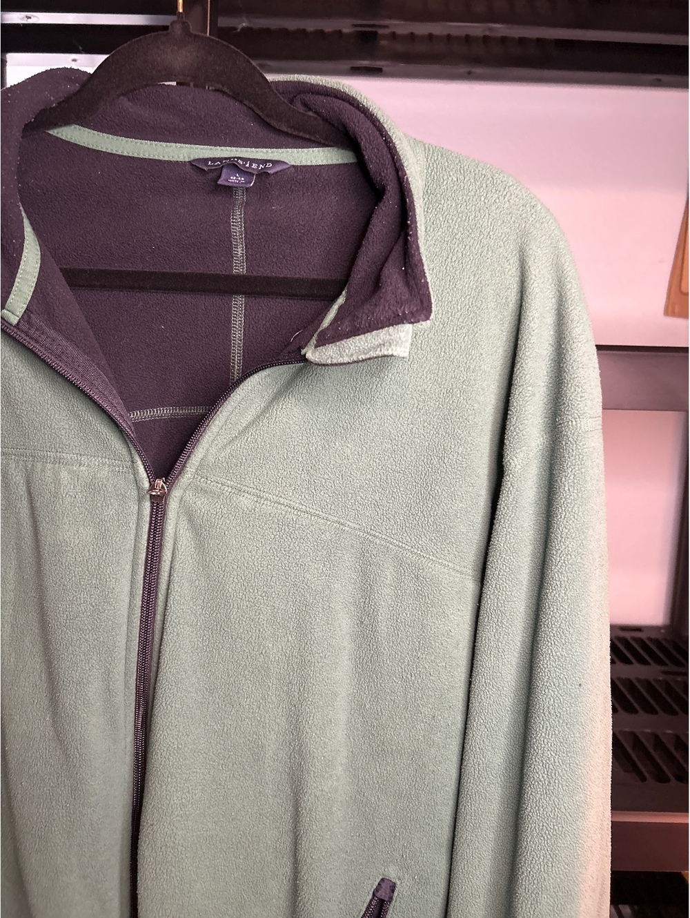Lands' End Men's Large Green Fleece Jacket with Zip Pockets